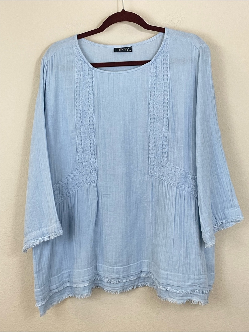 APNY Embroidered Double Gauze Cotton Relaxed Top Size XL Coastal-Boho